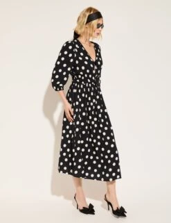 Spot Print V-Neck Midi Skater Dress