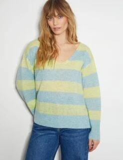 MONSOON Striped V-Neck Jumper With Wool