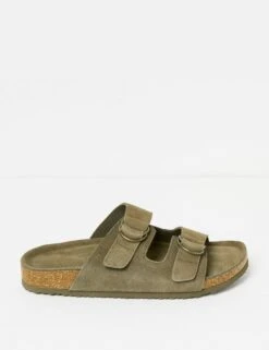 Suede Double Strap Buckle Flat Sandals