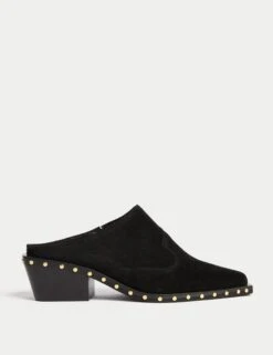 Suede Studded Block Heel Clogs