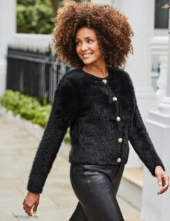 Textured Crew Neck Button Front Cardigan -Cyberjammies Store Textured Crew Neck Button Front Cardigan 2