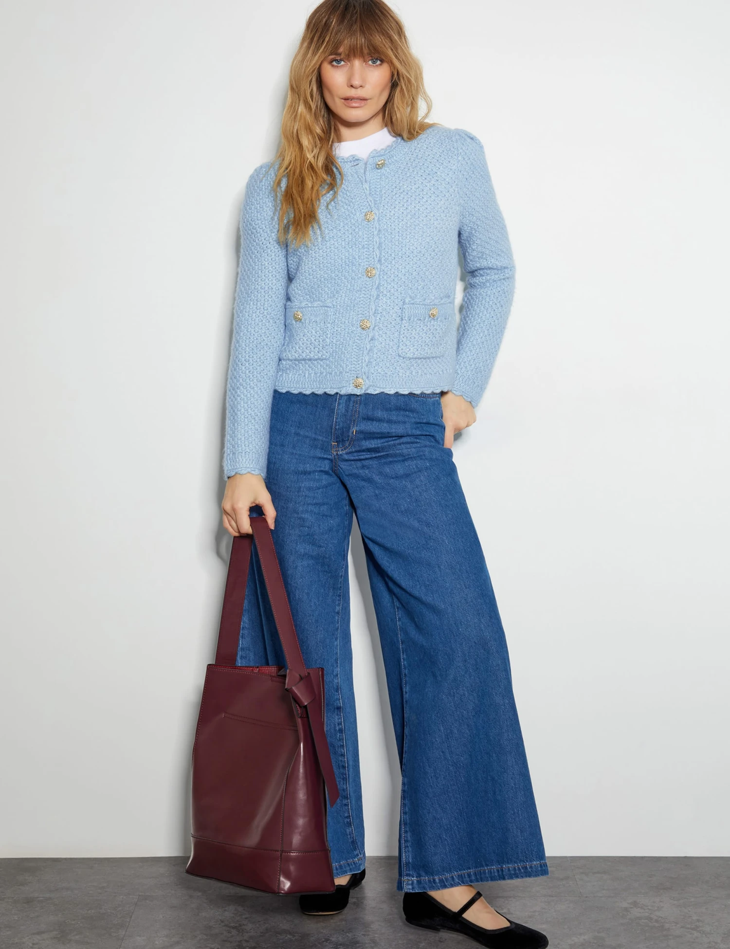 MONSOON Textured Scallop Edge Cropped Cardigan 2 MONSOON Textured Scallop Edge Cropped Cardigan - Image 2