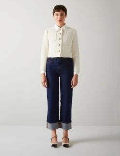 Tweed Collarless Cropped Jacket -Cyberjammies Store Tweed Collarless Cropped Jacket 2