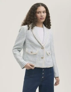 Tweed Textured Single Breasted Blazer