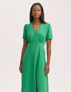 V-Neck Button Front Midi Tea Dress -Cyberjammies Store V Neck Button Front Midi Tea Dress 2