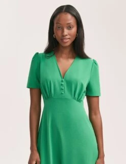 V-Neck Button Front Midi Tea Dress -Cyberjammies Store V Neck Button Front Midi Tea Dress 3