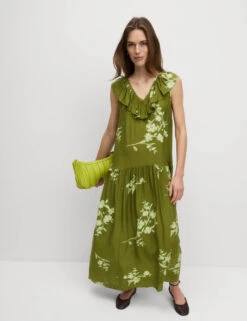 V-Neck Frill Detail Midaxi Relaxed Dress -Cyberjammies Store V Neck Frill Detail Midaxi Relaxed Dress 2