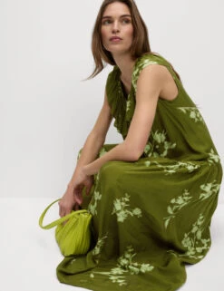 V-Neck Frill Detail Midaxi Relaxed Dress