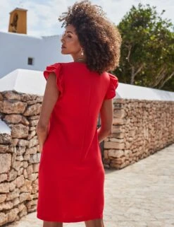 V-Neck Ruffle Sleeve Mini Shift Dress -Cyberjammies Store V Neck Ruffle Sleeve Mini Shift Dress 2