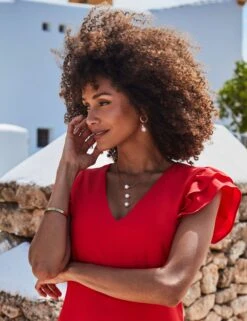 V-Neck Ruffle Sleeve Mini Shift Dress -Cyberjammies Store V Neck Ruffle Sleeve Mini Shift Dress 4