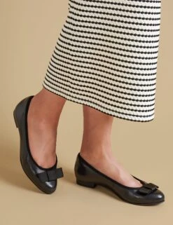 Jones Bootmaker Wide Fit Leather Bow Flat Pumps