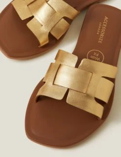 Accessorize Wide Fit Leather Metallic Flat Sliders -Cyberjammies Store Wide Fit Leather Metallic Flat Sliders 2