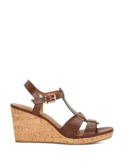 Dune London Wide Fit Leather Wedge Sandals