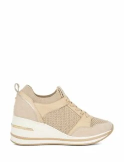 Dune London Wide Fit Metallic Detail Wedge Trainers