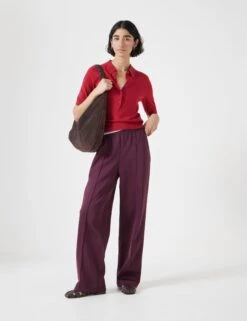 Wool Blend Textured Polo Neck Knitted Top -Cyberjammies Store Wool Blend Textured Polo Neck Knitted Top 4