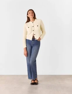 Whistles Wool Rich Textured Button Front Cardigan