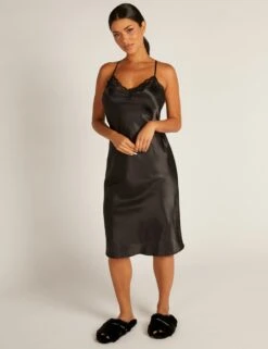 Amelia Satin Lace Trim Midi Chemise -Cyberjammies Store amelia satin lace trim midi chemise 7