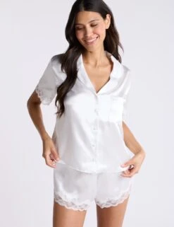 Amelia Satin Lace Trim Shortie Set -Cyberjammies Store amelia satin lace trim shortie set 5