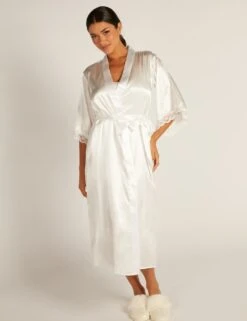 Amelia Satin Lace Trim Wide Sleeve Robe 15 Amelia Satin Lace Trim Wide Sleeve Robe -Cyberjammies Store amelia satin lace trim wide sleeve robe 5