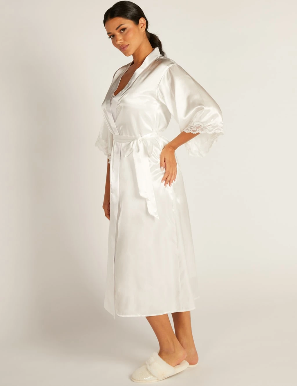 Amelia Satin Lace Trim Wide Sleeve Robe 7 Amelia Satin Lace Trim Wide Sleeve Robe - Image 7