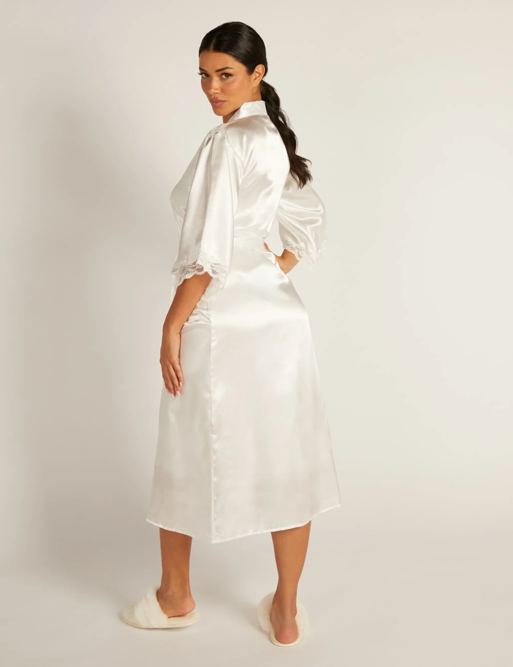 Amelia Satin Lace Trim Wide Sleeve Robe 9 Amelia Satin Lace Trim Wide Sleeve Robe - Image 9