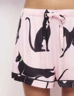 The Cat Print Shortie Set -Cyberjammies Store cat printed satin revere shortie set 3
