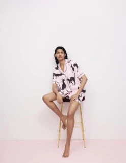 The Cat Print Shortie Set -Cyberjammies Store cat printed satin revere shortie set 5