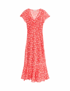 Chiffon Floral V-Neck Angel Sleeve Midaxi Tea Dress -Cyberjammies Store chiffon floral v neck angel sleeve midaxi tea dress