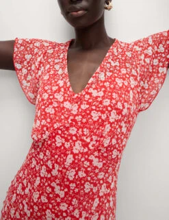 Chiffon Floral V-Neck Angel Sleeve Midaxi Tea Dress -Cyberjammies Store chiffon floral v neck angel sleeve midaxi tea dress 7