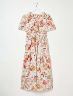 Cotton Blend Floral Midi V-Neck Dress -Cyberjammies Store cotton blend floral midi v neck dress 5