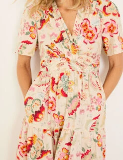 Cotton Blend Floral Midi V-Neck Dress -Cyberjammies Store cotton blend floral midi v neck dress 7