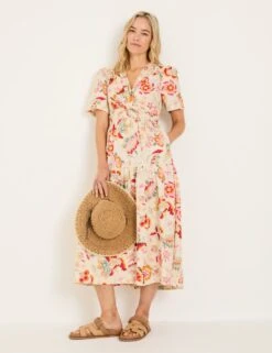 Cotton Blend Floral Midi V-Neck Dress -Cyberjammies Store cotton blend floral midi v neck dress 9