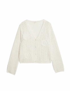 Cotton Blend Knitted V-Neck Cardigan -Cyberjammies Store cotton blend knitted v neck cardigan