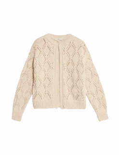 Cotton Blend Open Stitch Cropped Cardigan -Cyberjammies Store cotton blend open stitch cropped cardigan 1