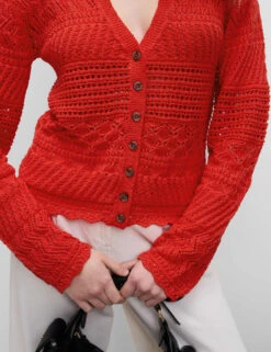 Cotton Blend Pointelle V-Neck Button Front Cardigan -Cyberjammies Store cotton blend pointelle v neck button front cardigan 17