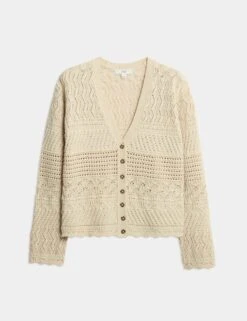 Cotton Blend Pointelle V-Neck Button Front Cardigan -Cyberjammies Store cotton blend pointelle v neck button front cardigan 7