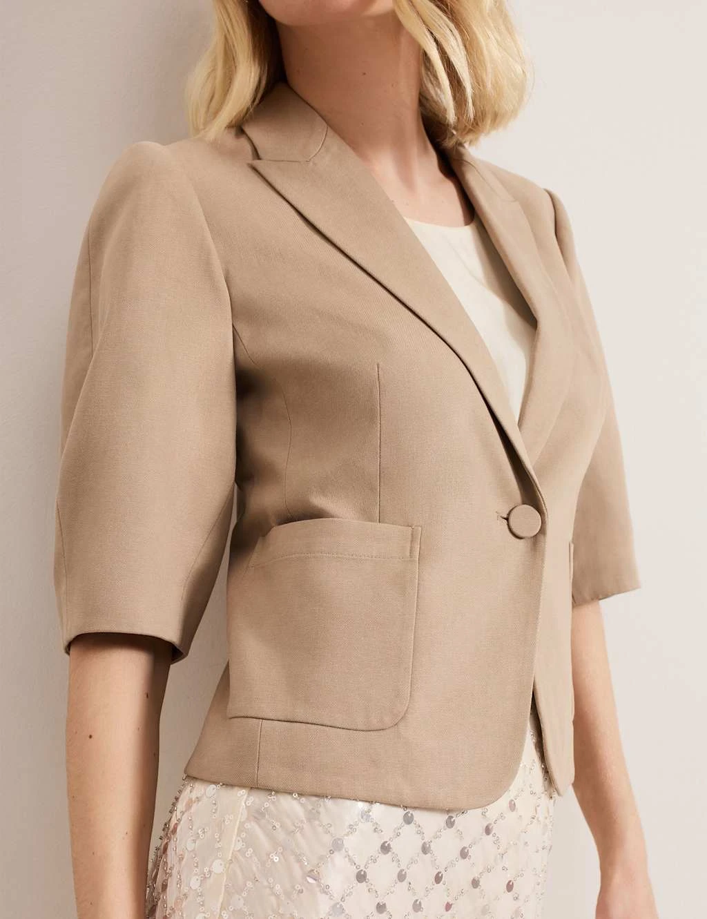 Cotton Blend Single Breasted Cropped Blazer 10 Cotton Blend Single Breasted Cropped Blazer - Image 10