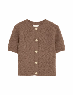 Cotton Blend Textured Button Front Cropped Cardigan -Cyberjammies Store cotton blend textured button front cropped cardigan 1