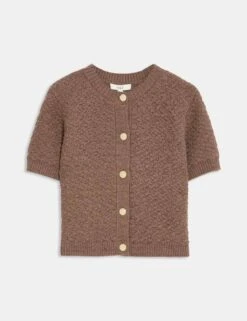 Cotton Blend Textured Button Front Cropped Cardigan -Cyberjammies Store cotton blend textured button front cropped cardigan 16