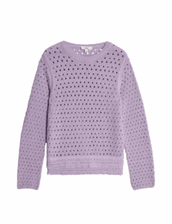 Cotton Blend Textured Crew Neck Fringe Jumper -Cyberjammies Store cotton blend textured crew neck fringe jumper