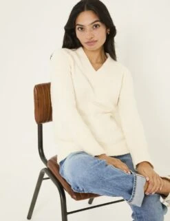 Cotton Blend V-Neck Bouclé Jumper 26 Cotton Blend V-Neck Bouclé Jumper -Cyberjammies Store cotton blend v neck boucl jumper 11