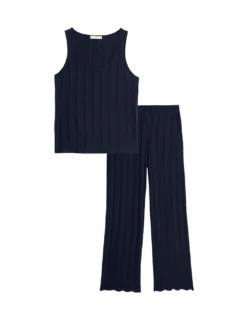 Cotton Modal Scallop Edge Ribbed Pyjama Set -Cyberjammies Store cotton modal scallop edge ribbed pyjama set 1