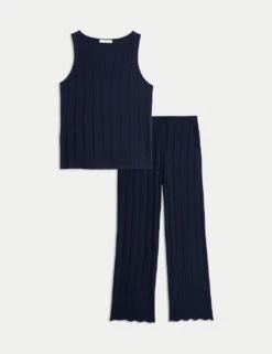 Cotton Modal Scallop Edge Ribbed Pyjama Set -Cyberjammies Store cotton modal scallop edge ribbed pyjama set 12