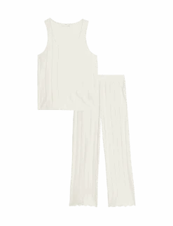 Cotton Modal Scallop Edge Ribbed Pyjama Set -Cyberjammies Store cotton modal scallop edge ribbed pyjama set