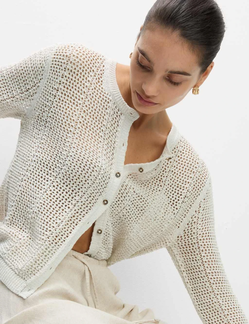 Cotton Rich Open Stitch Cropped Cardigan 15 Cotton Rich Open Stitch Cropped Cardigan - Image 15