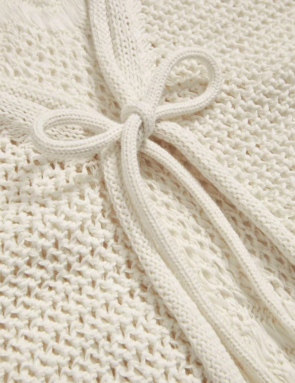 Cotton Rich Pointelle V-Neck Tie Front Relaxed Cardigan 9 Cotton Rich Pointelle V-Neck Tie Front Relaxed Cardigan - Image 9