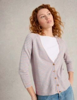 WHITE STUFF Cotton Rich Striped V-neck Cardigan -Cyberjammies Store cotton rich striped v neck cardigan 6