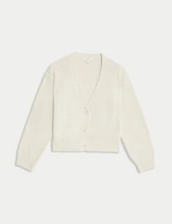 Cotton Rich Textured V-Neck Relaxed Cardigan -Cyberjammies Store cotton rich textured v neck relaxed cardigan 12