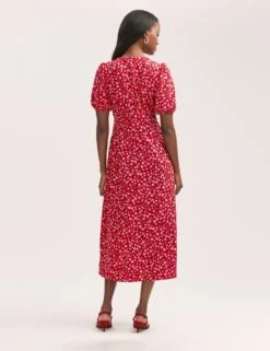 Crepe V-Neck Button Through Midi Tea Dress -Cyberjammies Store crepe v neck button through midi tea dress 10