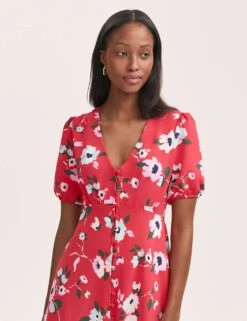 Crepe V-Neck Button Through Midi Tea Dress -Cyberjammies Store crepe v neck button through midi tea dress 12